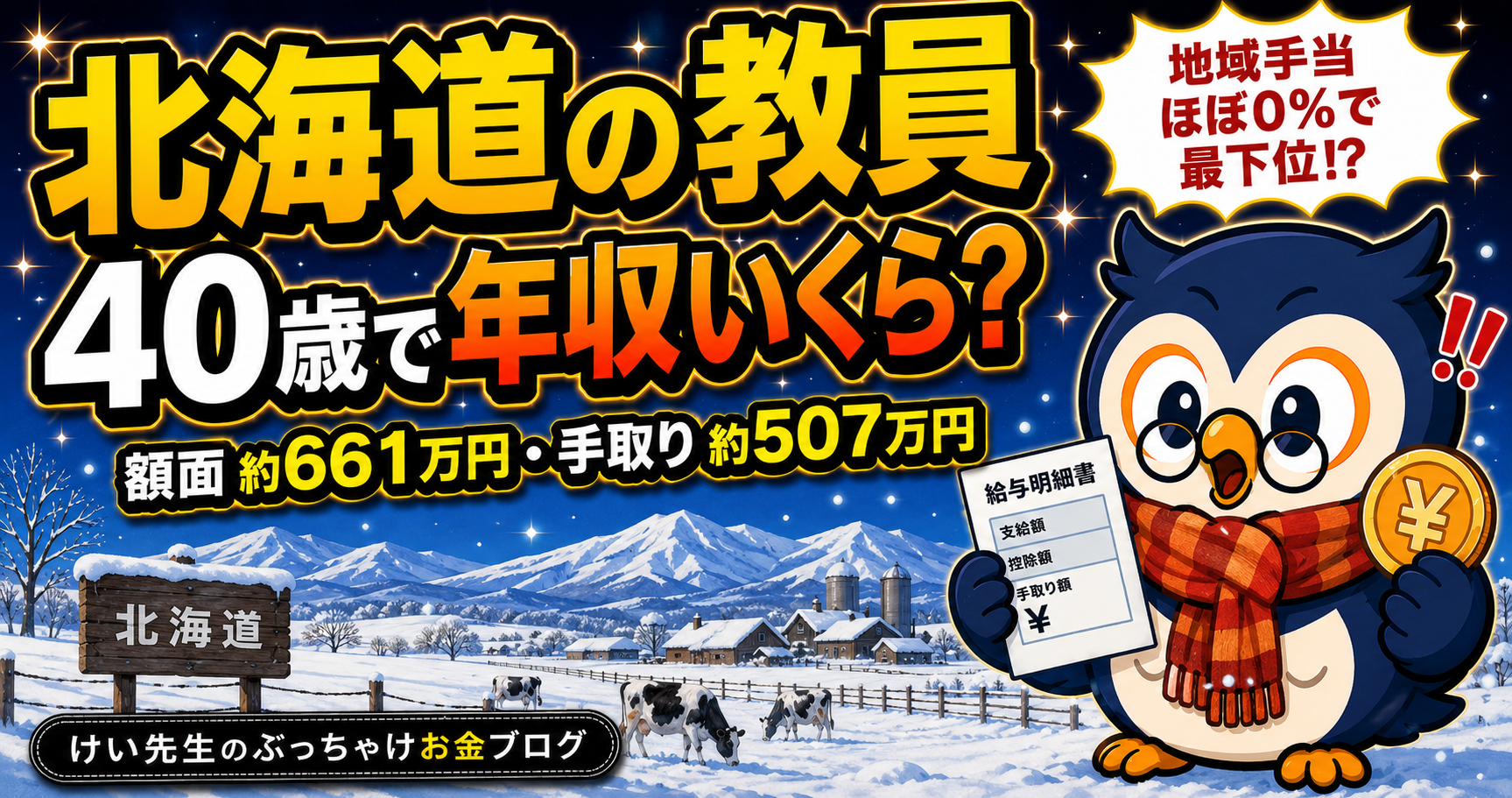 北海道の教員、40歳で年収いくら？給料・手取り・ボーナスを公式データから計算